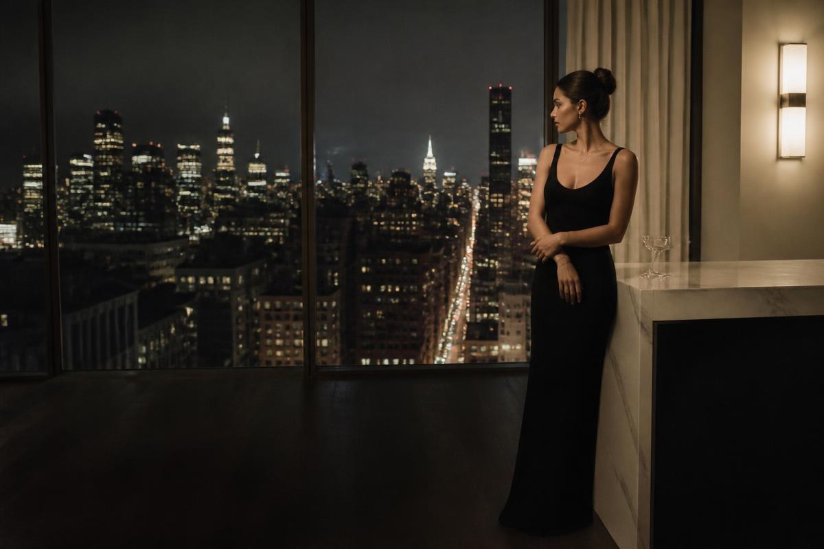 Manhattan lights beyond a private penthouse